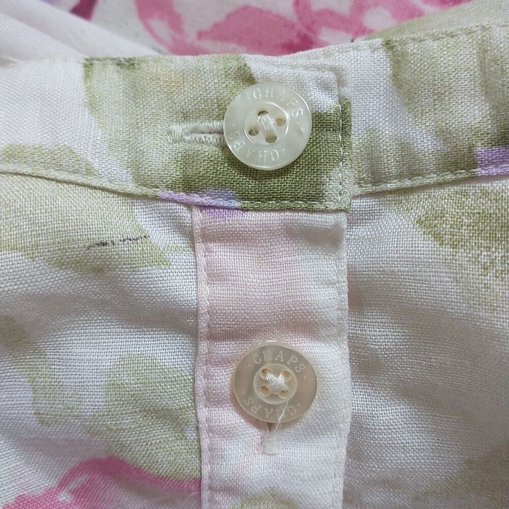 Chaps Midi Skirt Womens 10 Floral Linen Blend Button Front Watercolor Cottage - Picture 2 of 8